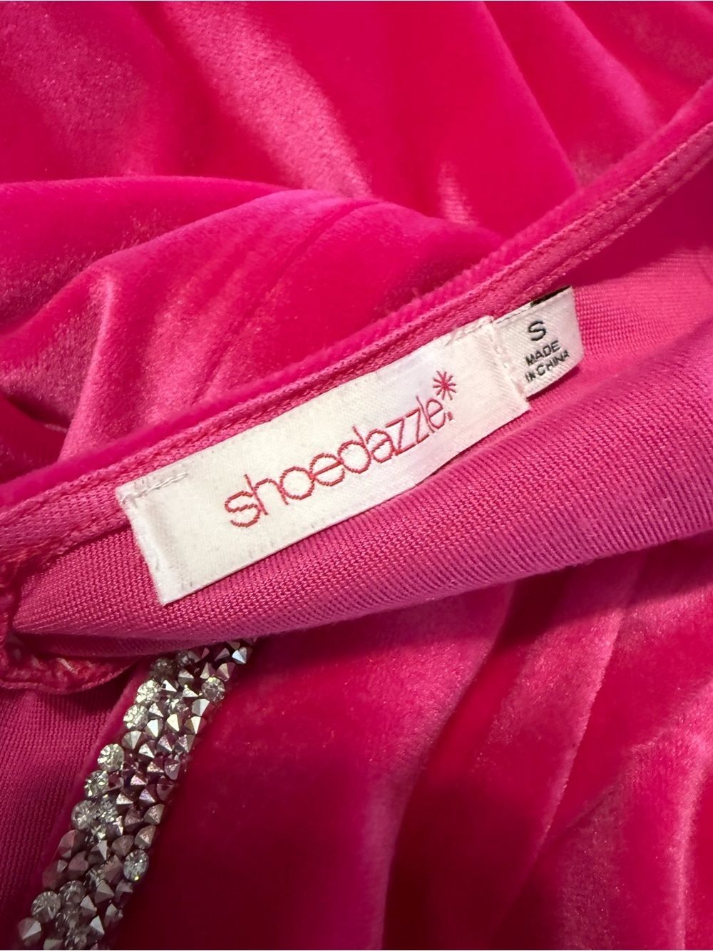 hot pink ShoeDazzle Christine Quinn velvet bodycon dress crystal-studded trim - Picture 6 of 7